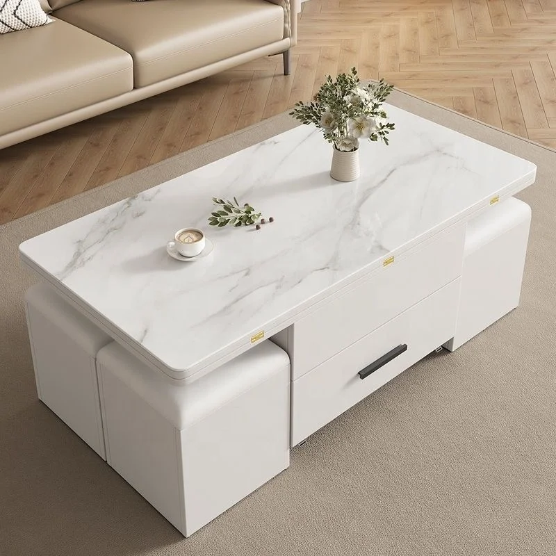 طاولة قهوة خشبية قابلة للطي مربعة متعددة الوظائف قابلة للتمديد، مناسبة لأثاث غرفة المعيشة المنزلية الحجرية #3