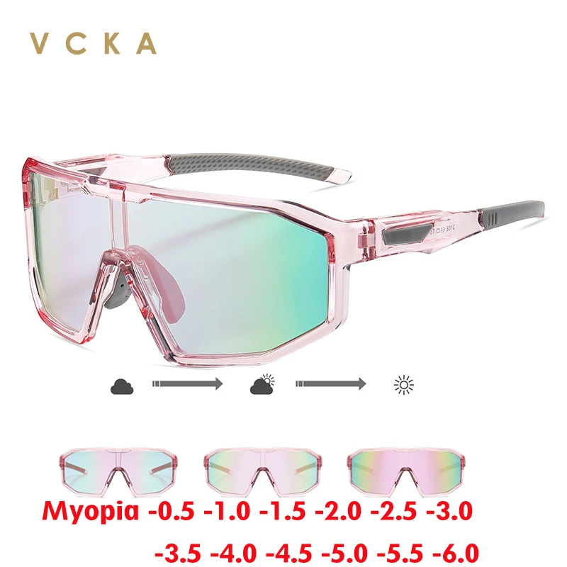 

VCKA Discoloration Polarized Outdoors Myopia Glasses TR90 Frame Men Women Sunglasses Sports Prescription Goggles -0.50 to -10