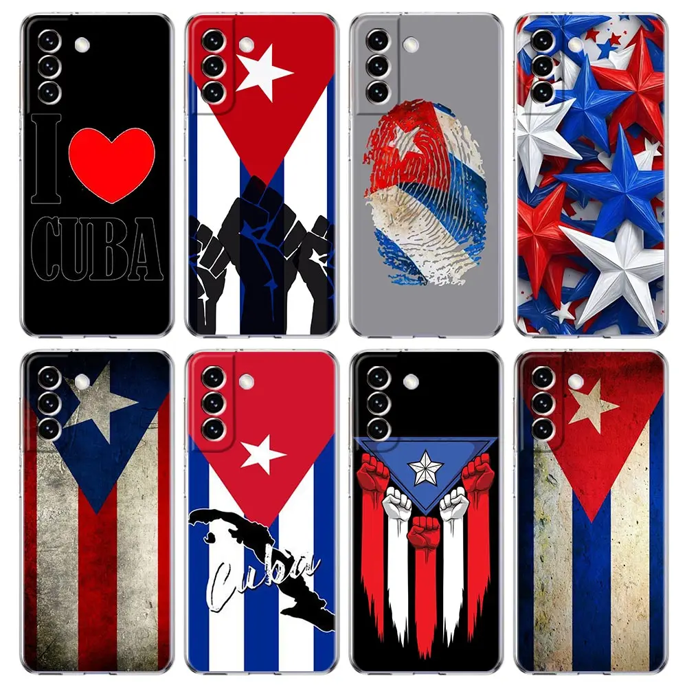 Funda de teléfono para Samsung Galaxy S25 S24 S23 FE S22 Ultra S20 S21 5G S10 S9 Plus S10E S8 funda transparente suave arte de la bandera de Cuba