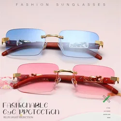Vintage Rimless Square Sunglasses Women Men Luxury Popular Travel Driving Metal Leopard Head Sun Glasses UV400
