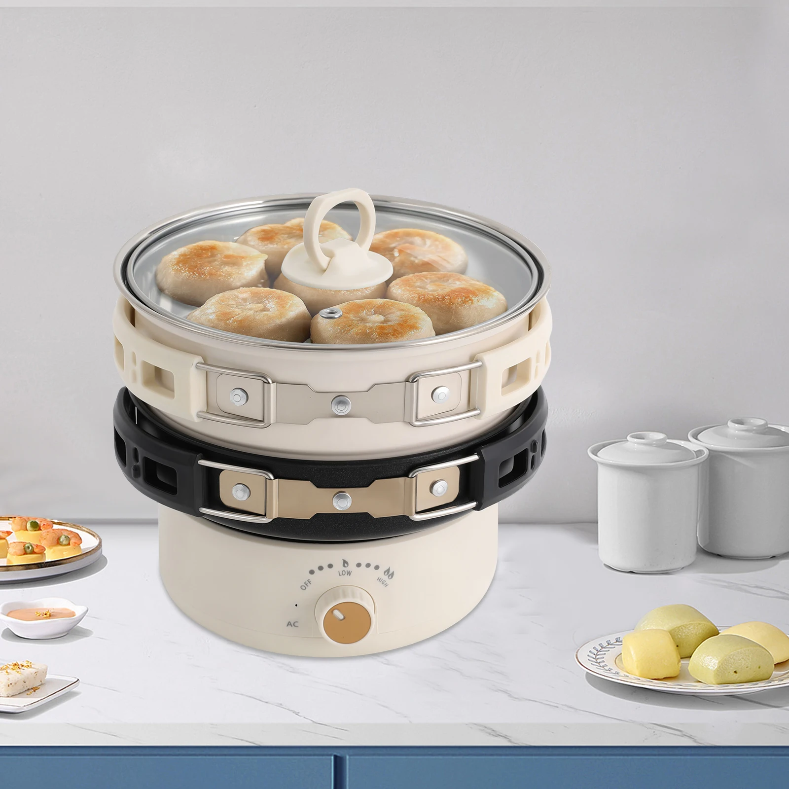 

Портативная электрическая кастрюля мощностью 500 Вт, плита из нержавеющей стали 304 с разделенным дизайном и двумя кастрюлями, регулировка 8 температур для одиночного приготовления пищи