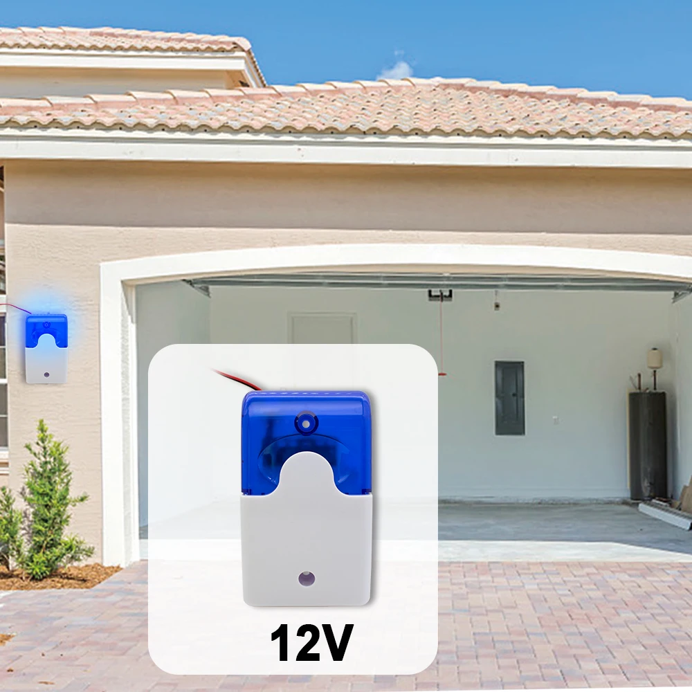بوق إنذار LED وامض تحذير 12 فولت 24 فولت بوابة صفارة الإنذار الصوت أضواء زرقاء حمراء Led سلكية مسموعة ومرئية