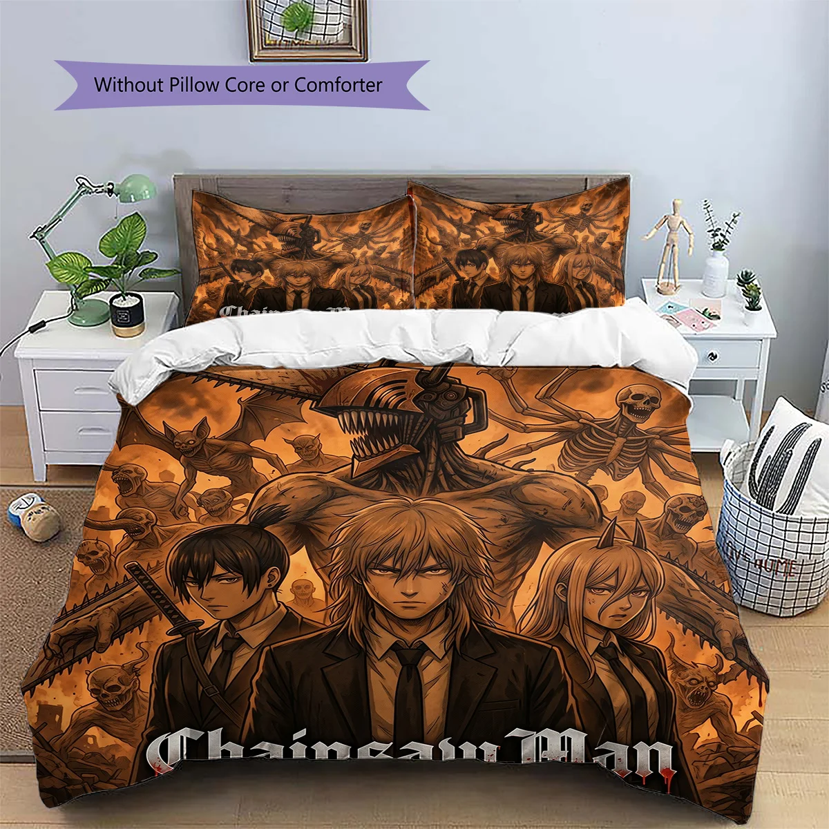 Chainsaw Man  Patterned Pillowcase & Duvet Cover Set Bedroom Bedding Decor with Anime Style Great Gift for Enthusiasts YUN6515