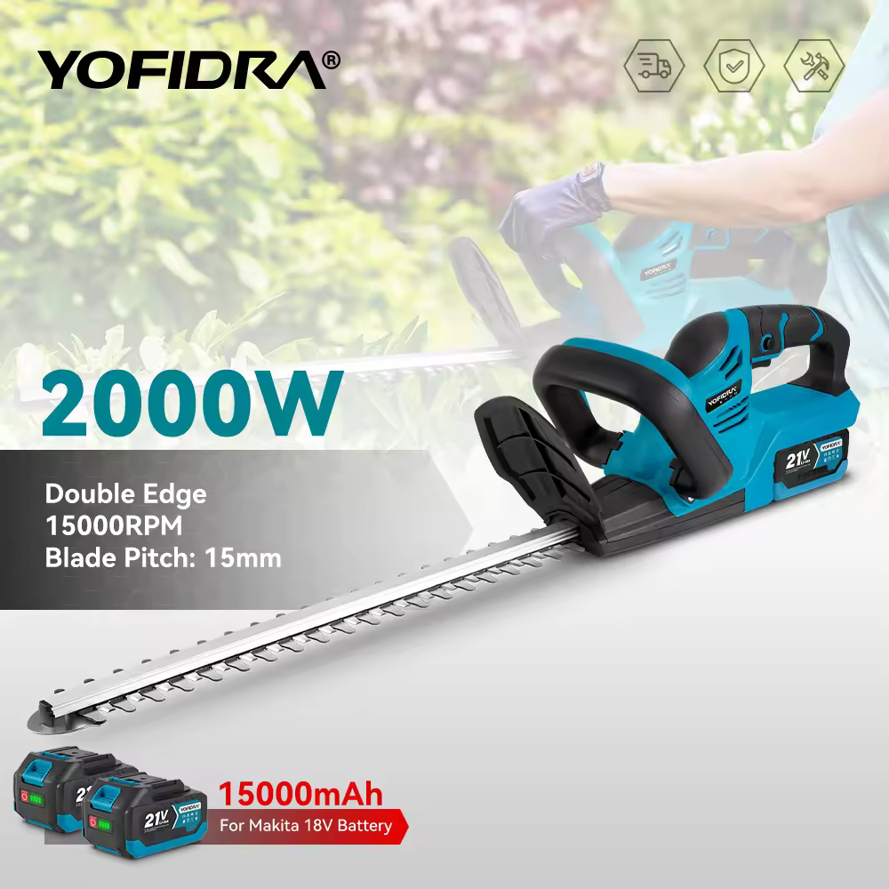 Электрический кусторез YOFIDRA 2000 Вт, эффективный беспроводной аккумуляторный инструмент для обрезки садовых кустарников, совместимый с аккумулятором Makita 21 В.