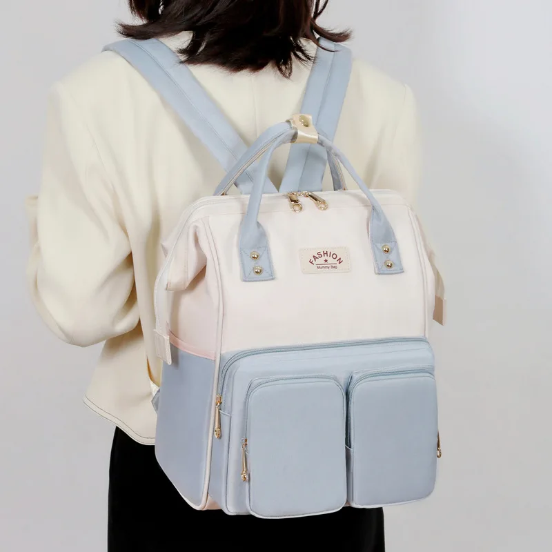 Contrast Color Diaper Bags High-capacity Outing Backpack Multifunctional Oxford Waterproof Heat Preservation Mummy Bag