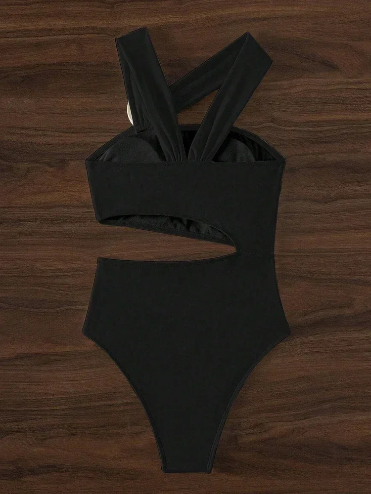 3D Flower Solid 2026 One-shoulder Swimwear Women Sexy Push UP Hollow One Piece Swimsuit Monokini Summer Beach Lady Bathing Suit