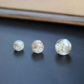 10PCS 8มม.10มม.12มม.Lampworkลูกปัดแก้ว & Shinningผงสีขาวลูกปัดหลวมสำหรับเครื่องประดับสร้อยคอสร้อยข้อมือ