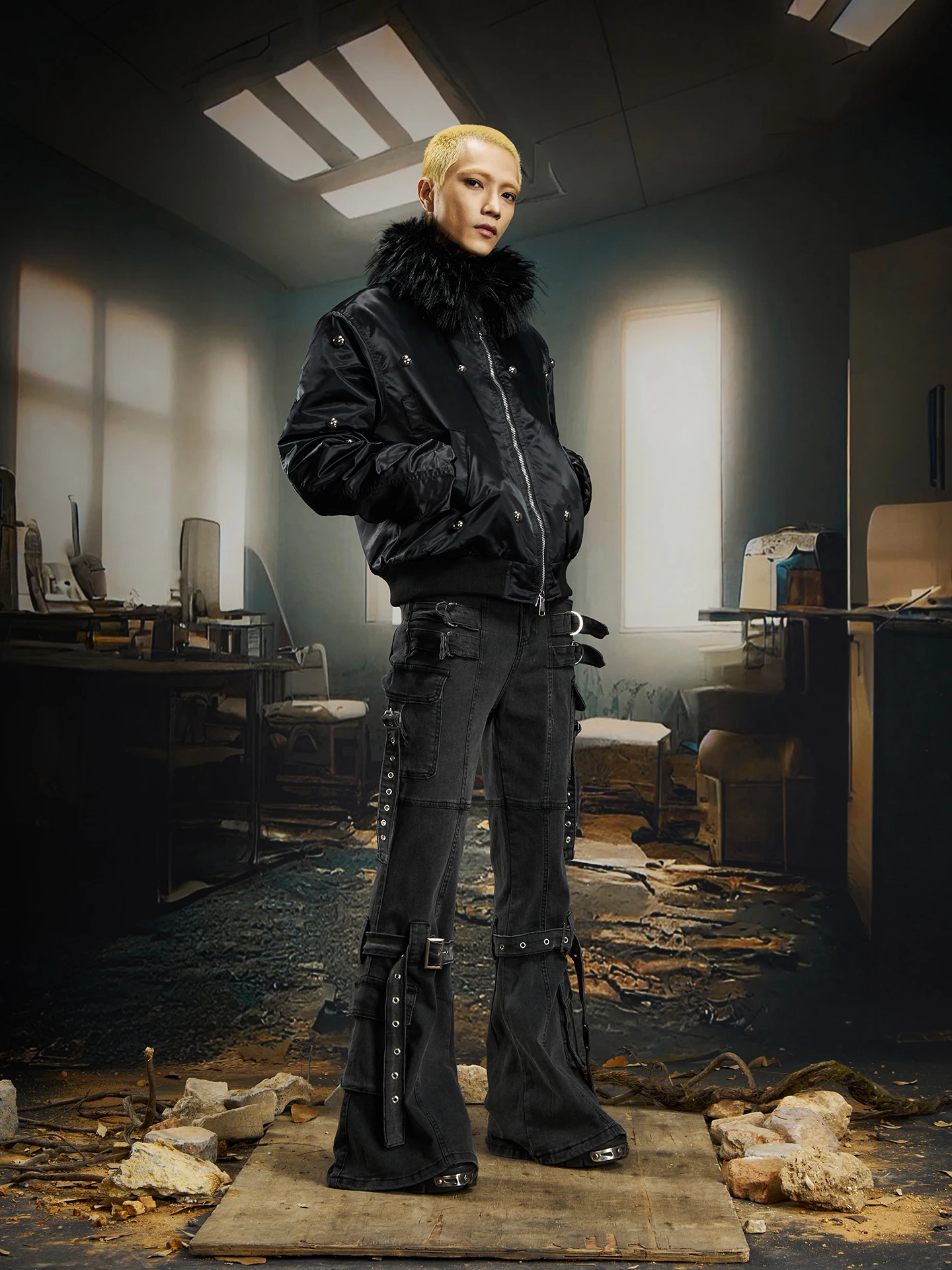 

Dark Niche Subculture Съемная куртка с коротким меховым воротником и хлопковой подкладкой Бейсбольная куртка