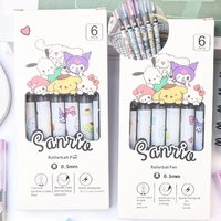 Sanrio 6/12Pcs Gel Pen Card Set Kuromi Hello Kitty Cinnamoroll 0.5mm Black Straight Liquid Stationery Study Office Supplies