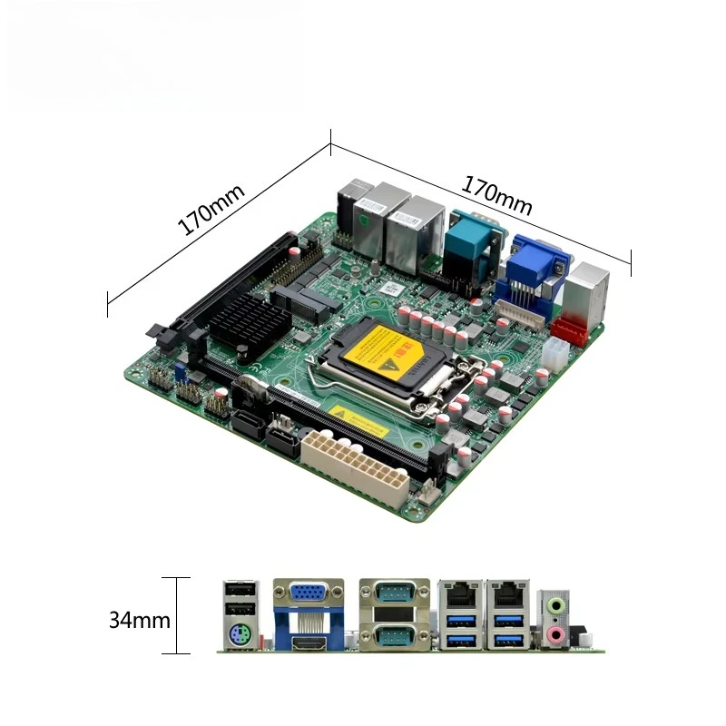 New Mini-ITX Industrial Motherboard 2 LAN 6 RS232/485 COM Ports LGA1155 DDR3 DIMM SATA2.0 M.2 WiFi PCIe2.0 X16 VGA/HD Output