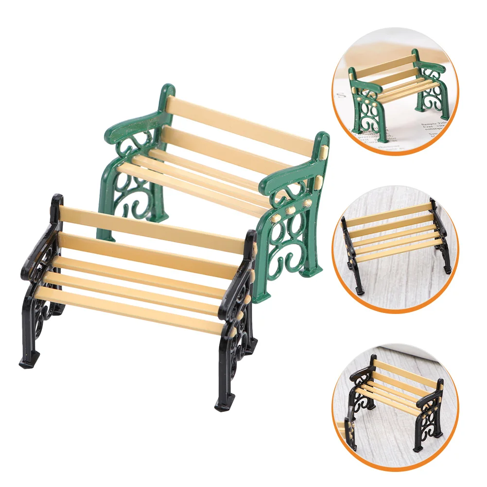 2 Pcs Crafts Mini Residential Bench Child Couch for Kids Dollhouse Furniture Alloy Miniatures