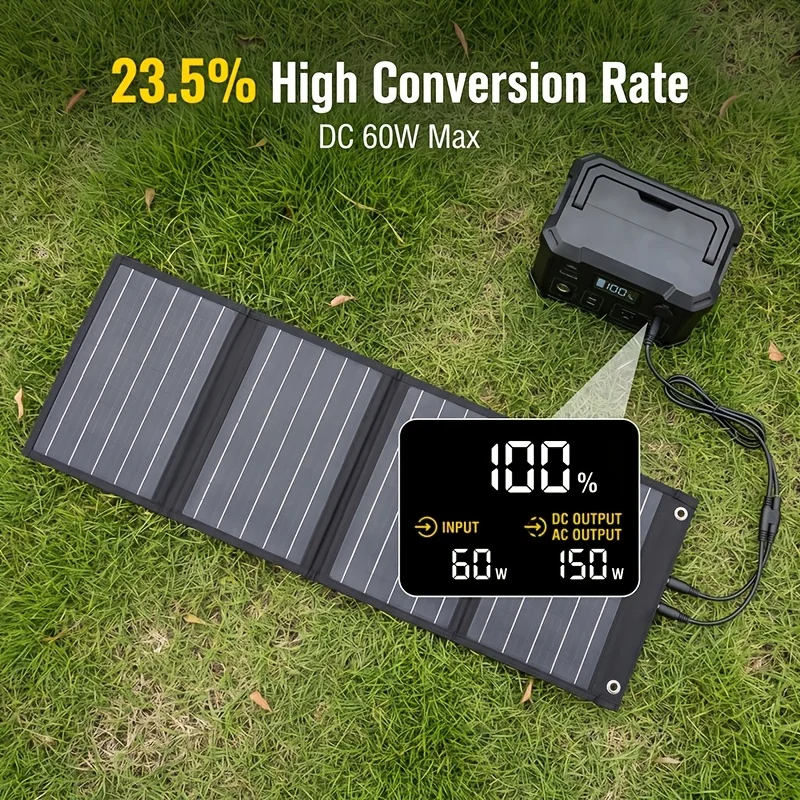 Foldable Solar Charger - Compatible with Phones, Laptops, Cameras, Fans, Etc. - Ideal for Travel, Camping, And Fast Charging