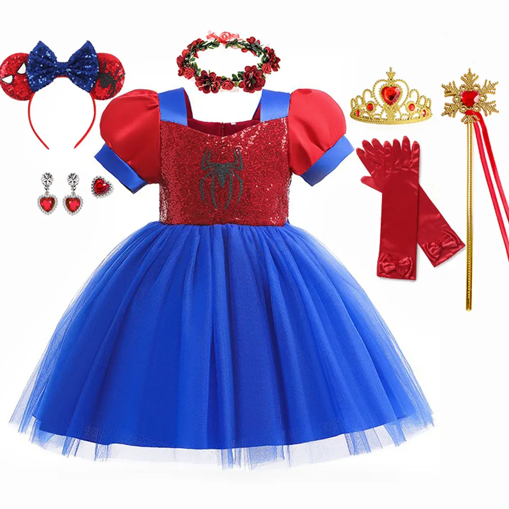 Halloween Costume for Girl Popular Spider-Man Girls Princess Dress Puff Sleeve Mesh Dress Children's Performance Puff Skirt