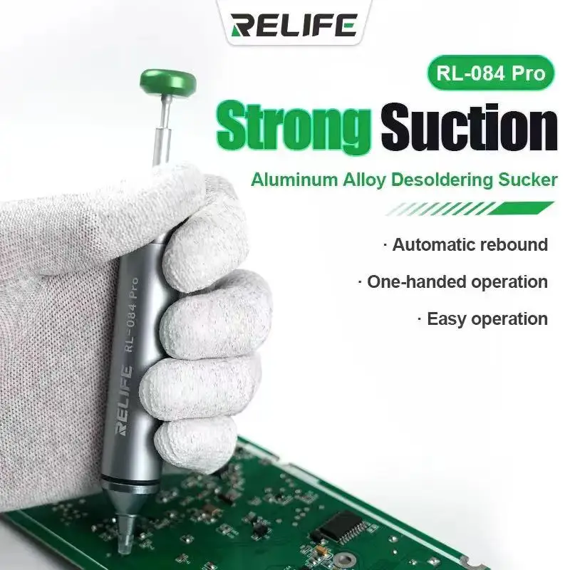 RELIFE RL-084 Pro Aluminum Alloy Desoldering Sucker, Automatic Rebound,One-Handed Operation,Easy Operation, Repair Tools