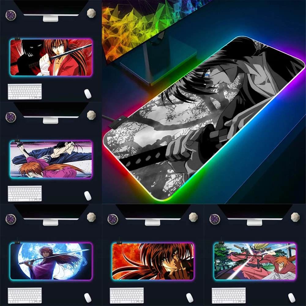 

Comics Rurouni Kenshin RGB Pc Gamer Keyboard Mouse Pad Mousepad LED Glowing Mouse Mats Rubber Gaming Computer Mausepad