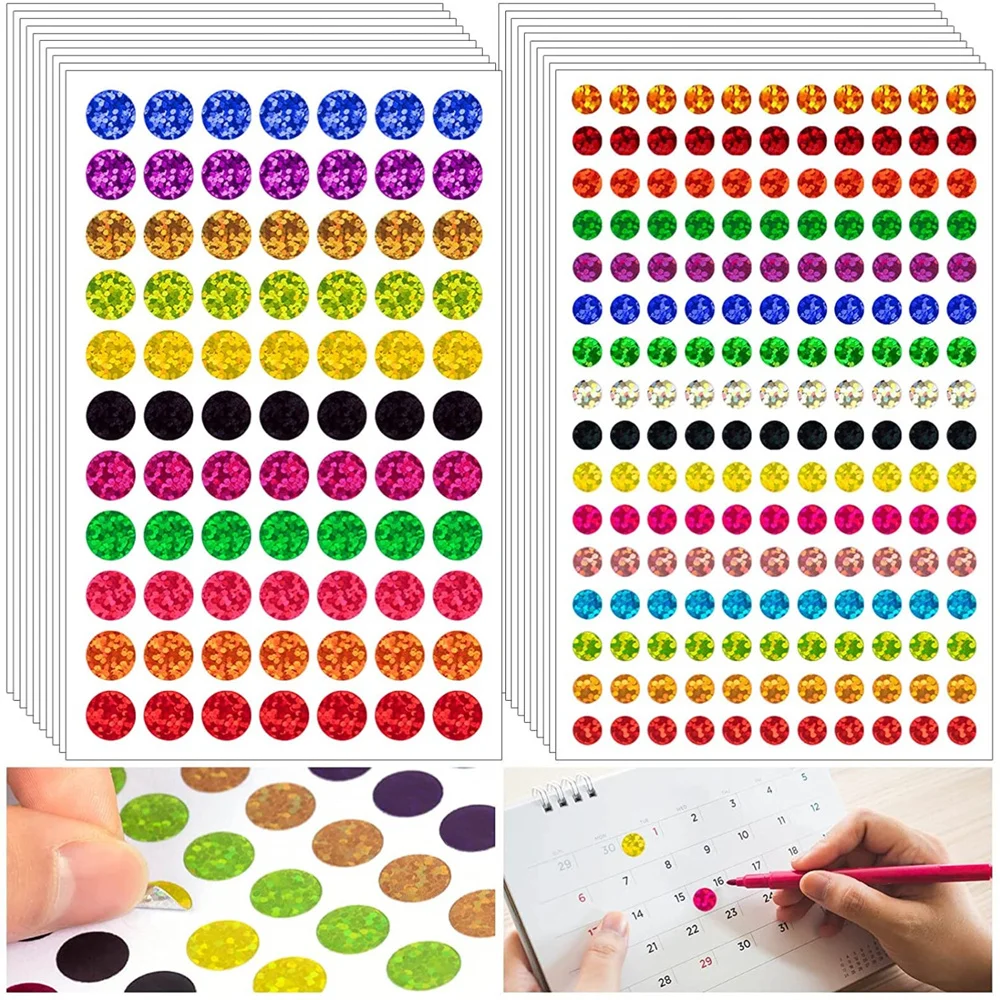 Shiny Glitter Circle Dot Stickers Removable Color Coding Labels Laser Round Dot Labels Sticker For Office Classroom Papers