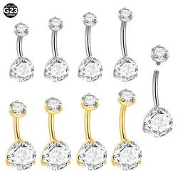 1pc Titanium Double Round Zircon Belly Button Ring Internally Threaded Belly Piercings Jewelry 6 8 10 12mm Navel Piercing