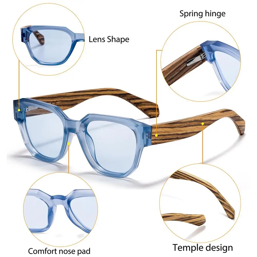 CATERSIDE Vintage Herren-Sonnenbrille mit quadratischem Rahmen, Holzbein-Design, Sonnenbrille für Damen, Outdoor-Reise- und Fahrbrille, UV400 – Detail 5