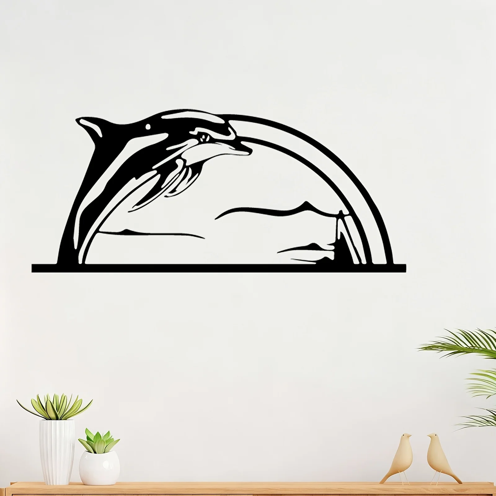 1pc Dolphin Metal Wall Art Dynamic Leaping Dolphin Iron Sculpture Coastal Nautical Outdoor Decor for Patio Garden Poolside Sea L