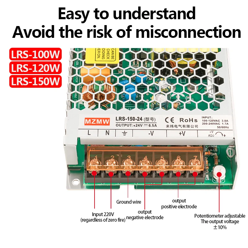 150W 12V 12.5A 24V 6.3A 110V/220V AC DC Industrial SMPS CCTV Led Driver Transformer Switching Power Supply LRS-150-12 LRS-150-24