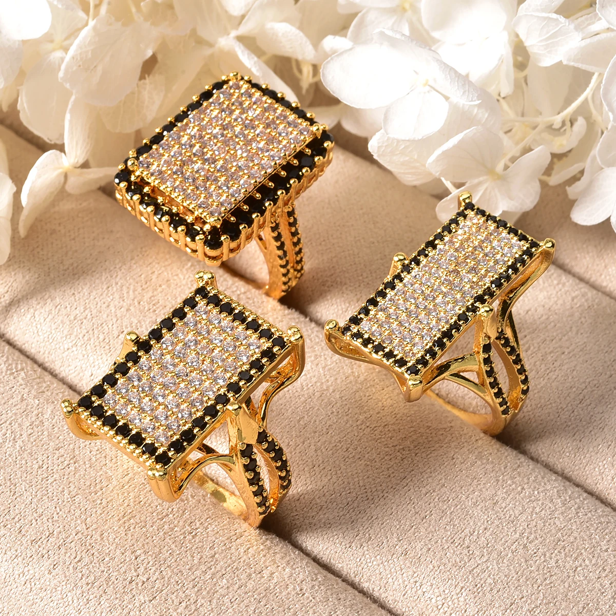 

Micro Paved Square Gold Plated Ring Hip Hop Style Personality Statement Valentines Day Party Mens Fashion Jewelry Gift