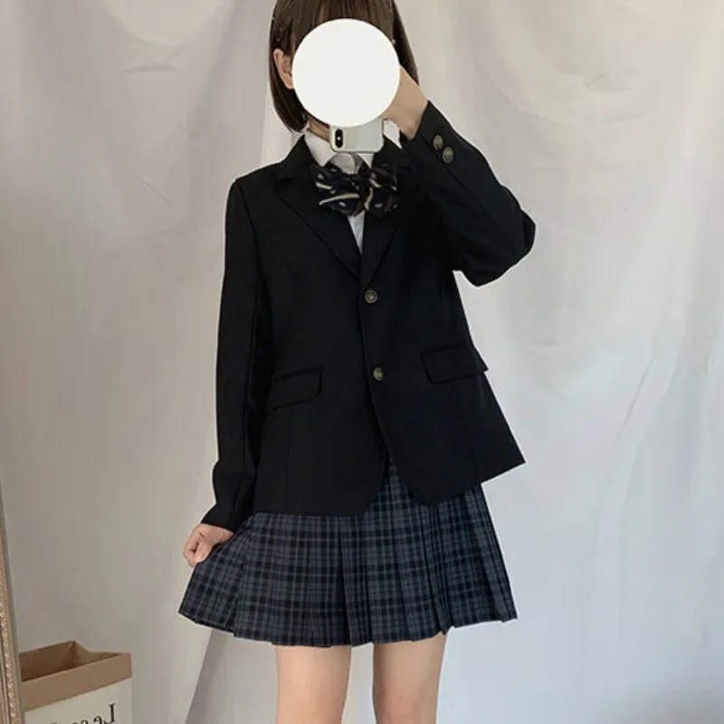 2024 New Japanese Jk Uniform Casual Style Autumn and Winter Suit Collar Black Loose Pocket Button Blazer For Girls