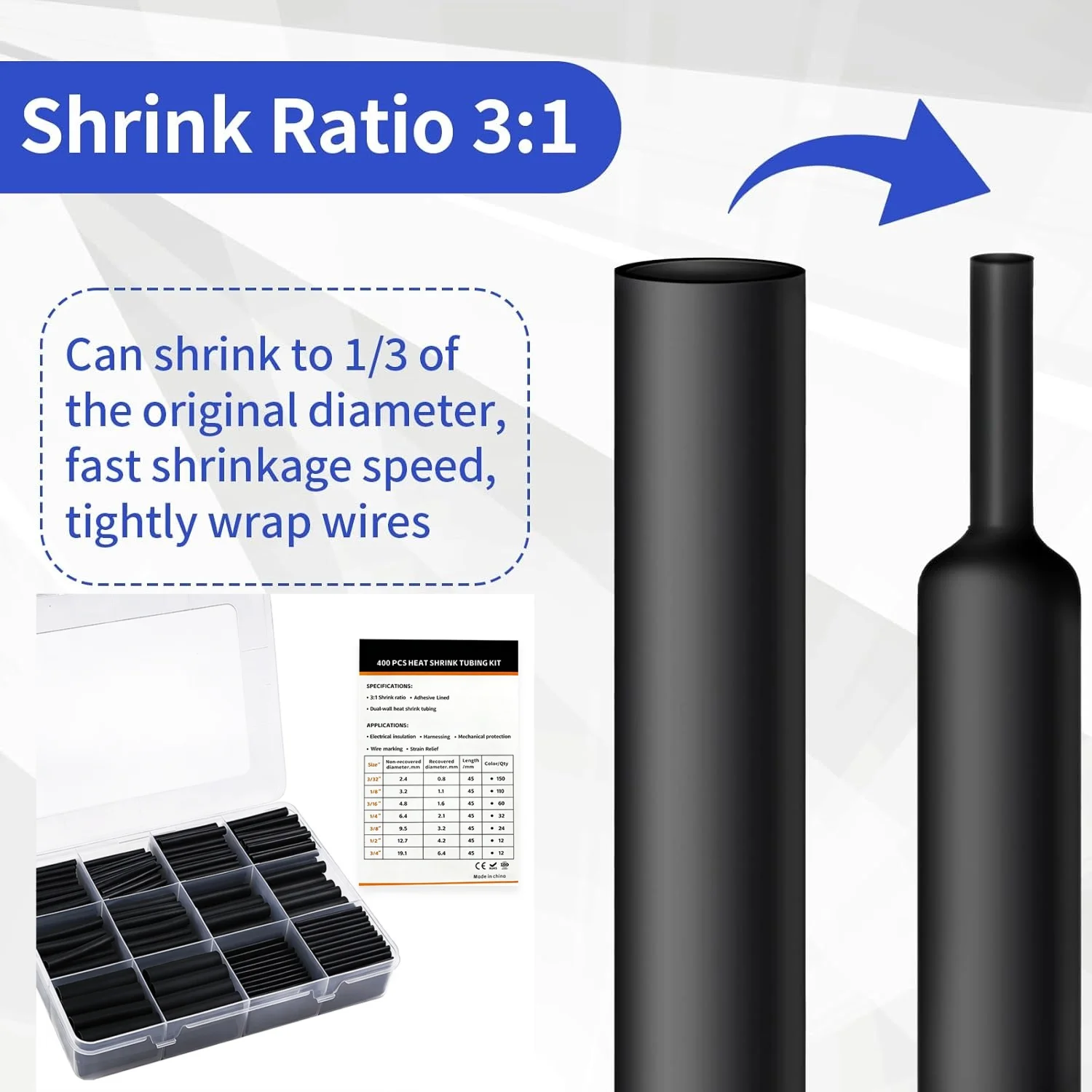Waterproof heat shrink tubing kit，marine grade adhesive lined heat shrink tubing，insulated，sealed，oil resistant，wear-resistant