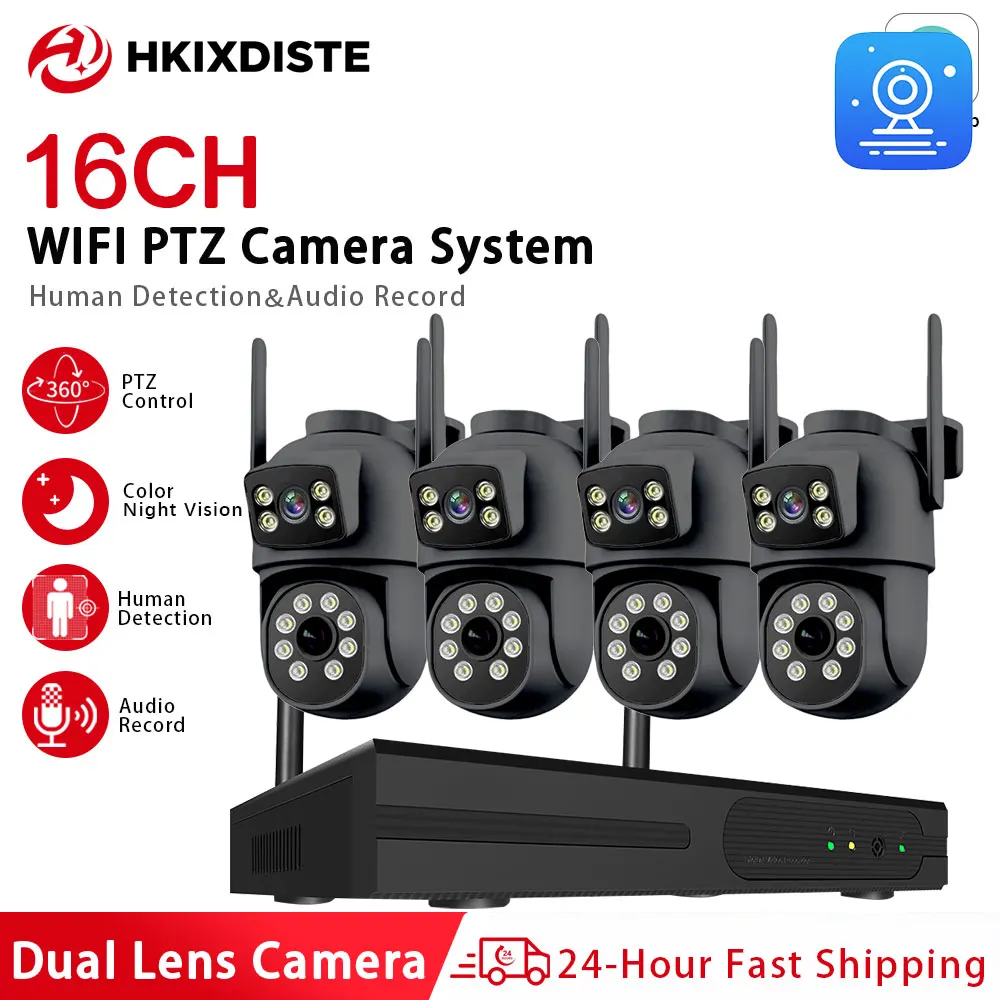 5MP 16-Kanal Drahtloses EseeCloud NVR Sicherheitssystem 8MP Dual-Lens PTZ-Kameras Zwei-Wege-Audio Automatische Verfolgung Farbnachtsicht CCTV-Kit