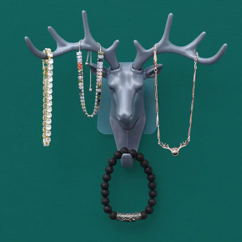 1PC Nail-Free Deer Head Hooks Self Adhesive Deer Antler Hooks Decorative Animal Wall Key Holder Wall Hooks for Home Office Decor