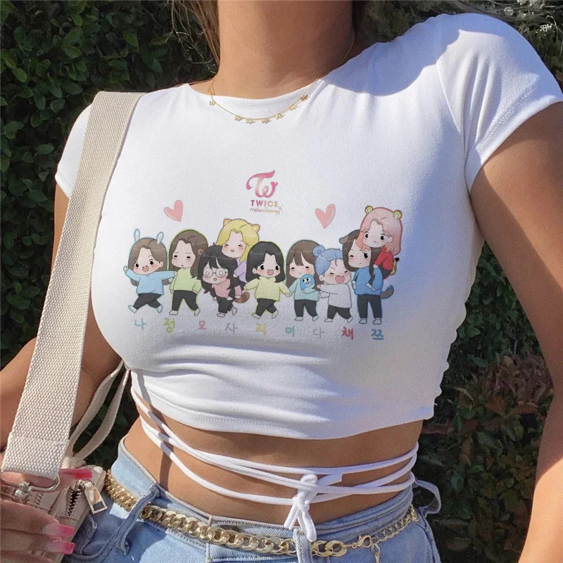 Y2k T-shirt KPOP Twice Korean Style Sexy T Shirts Women Summer Harajuku Streetwear Fans Tshirts Crop Tops Female Slim Clothes