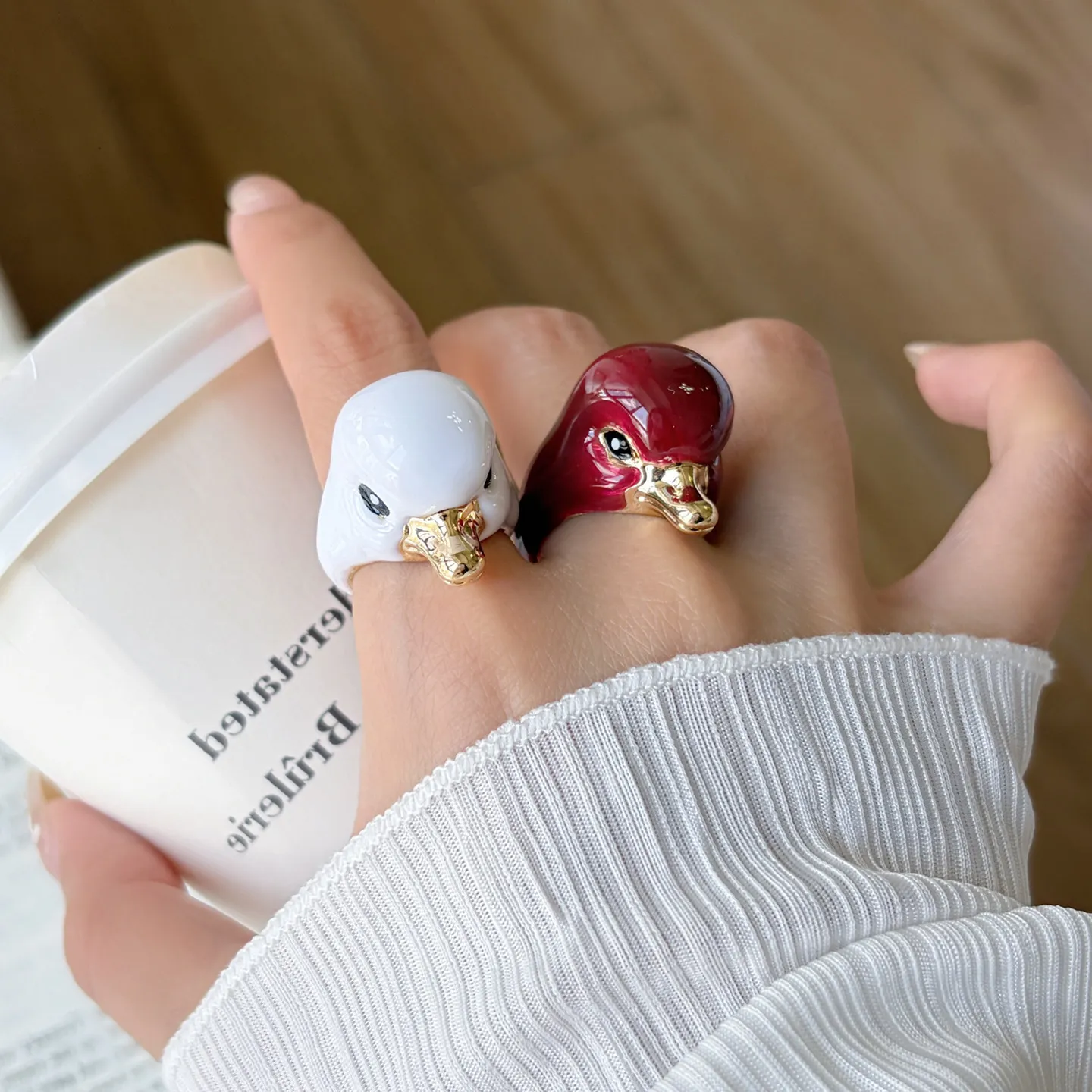Duck‑Head Shape Adjustable Open Ring for Women, Luxury High‑End Personality Statement Finger Ring Versatile Fashion Jewelry Gift