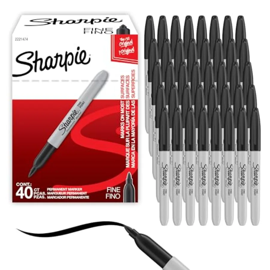 

Permanent Markers, Fine Tip, Black, 40 Count - Office Supplies, Quick Drying, Fade Resistant, For Wood, Plastic, Paper, Metal,