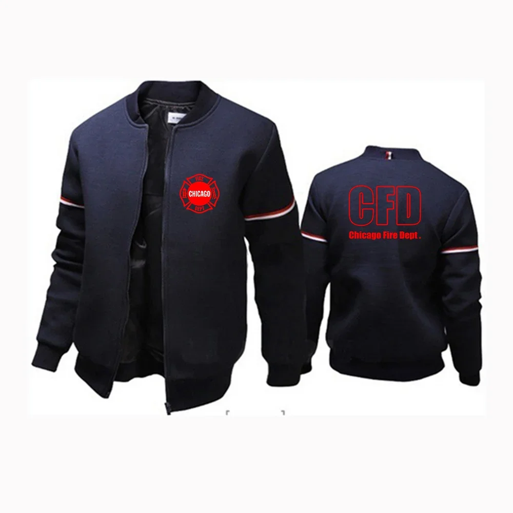 Chicago Fire Department New Men's Spring Autumn Printing Fashion Flight Jacket Round Collar Long Sleeve Tracksuit Coats