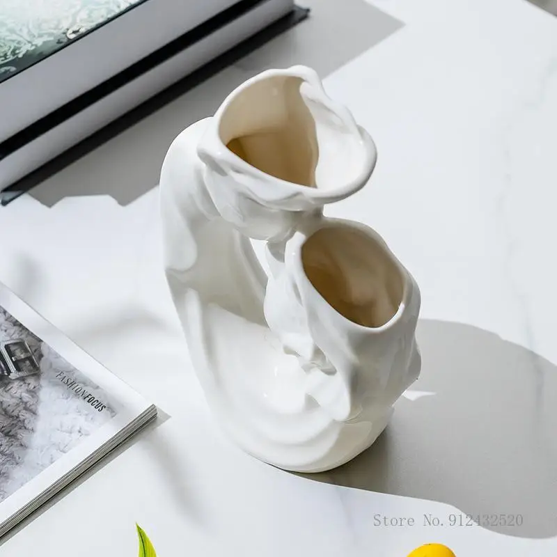 Nordic Ceramic Irregular Shape Vase, Home Dining Table, Bedroom, Living Room Flower Decoration Accessories, Floral Ornament, 1Pc