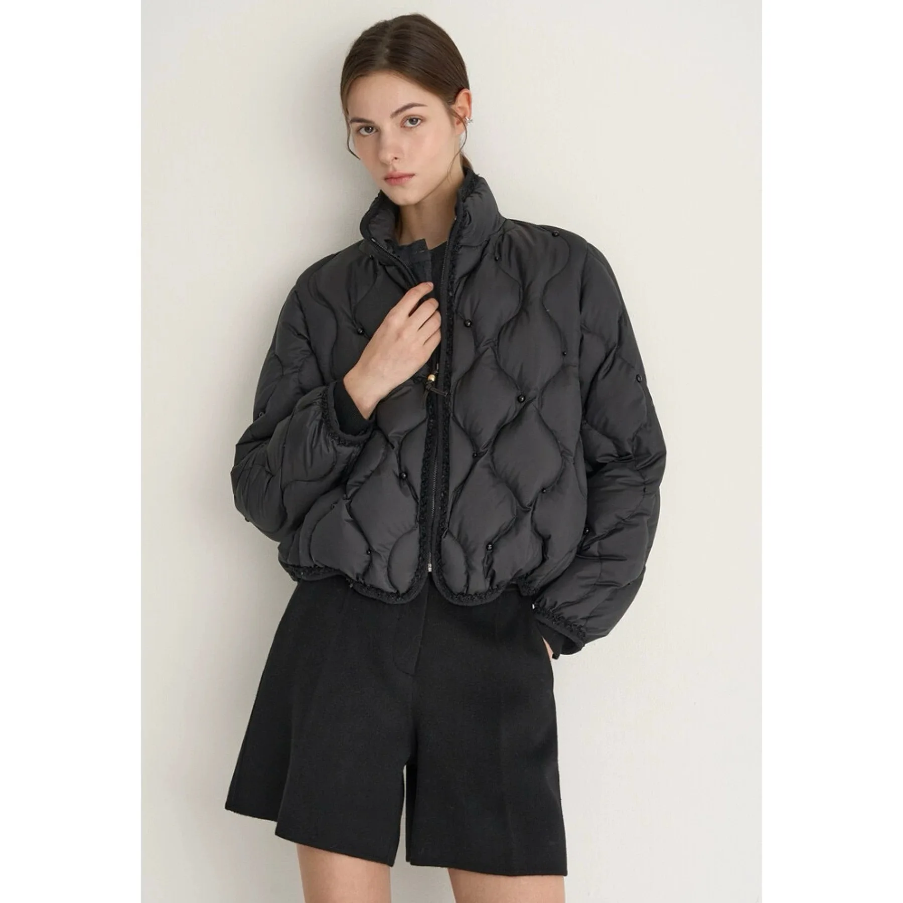 

High Quali MIN25 Winter ort Quilted Goose down Jaet Heavy Embroidery Stand Collar Versatile Slimming Lemon Cheese Coat