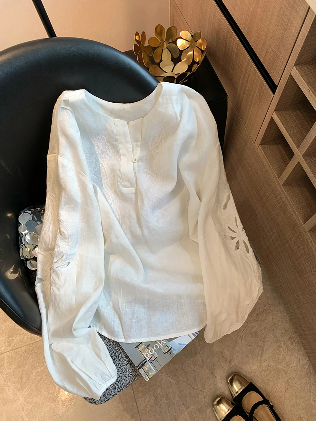 

Elegant Embroidered Hollow out Casual Loose Long Sleeve Women's Shirt Spring Autumn 2026 Fashion Simple Versatile Comfortable