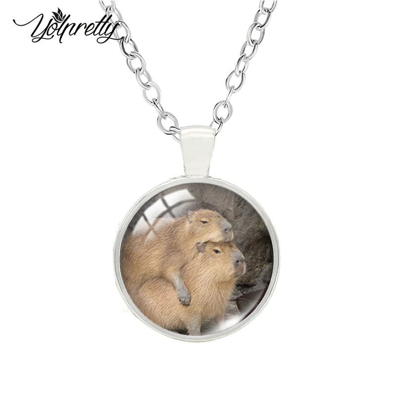 2023 Cartoon capybara Glass Cabochon Pendants Necklace Fashion Jewelry for women wen