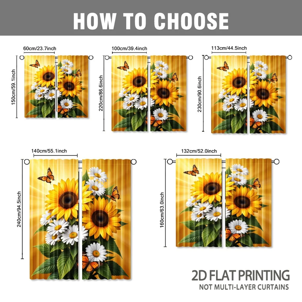 Sunflower daisy bouquet curtains with pole-style design are suitable for bedrooms offices kitchens bathrooms and living rooms