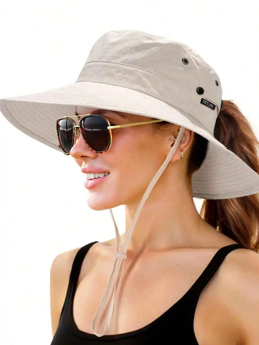 

1pc Outdoor Flat Brim Sun Hat, Water Resistant, Ponytail Hole