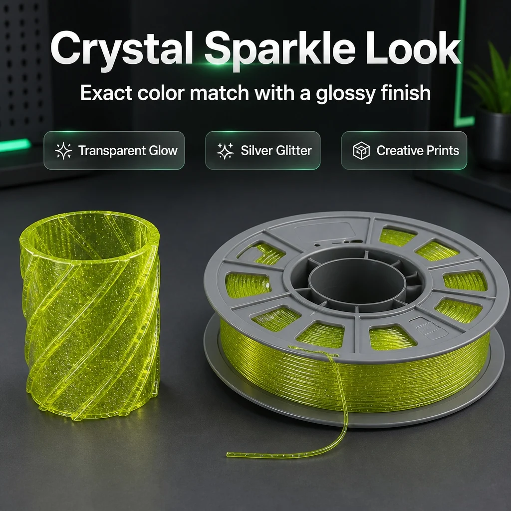 Yellow Glitter PETG Filament 1.75mm 300g Mini Spool - Transparent Yellow with Silver Spark Sparkle 3D Printer Material High Clarity Smooth Print for Bambu Lab AMS