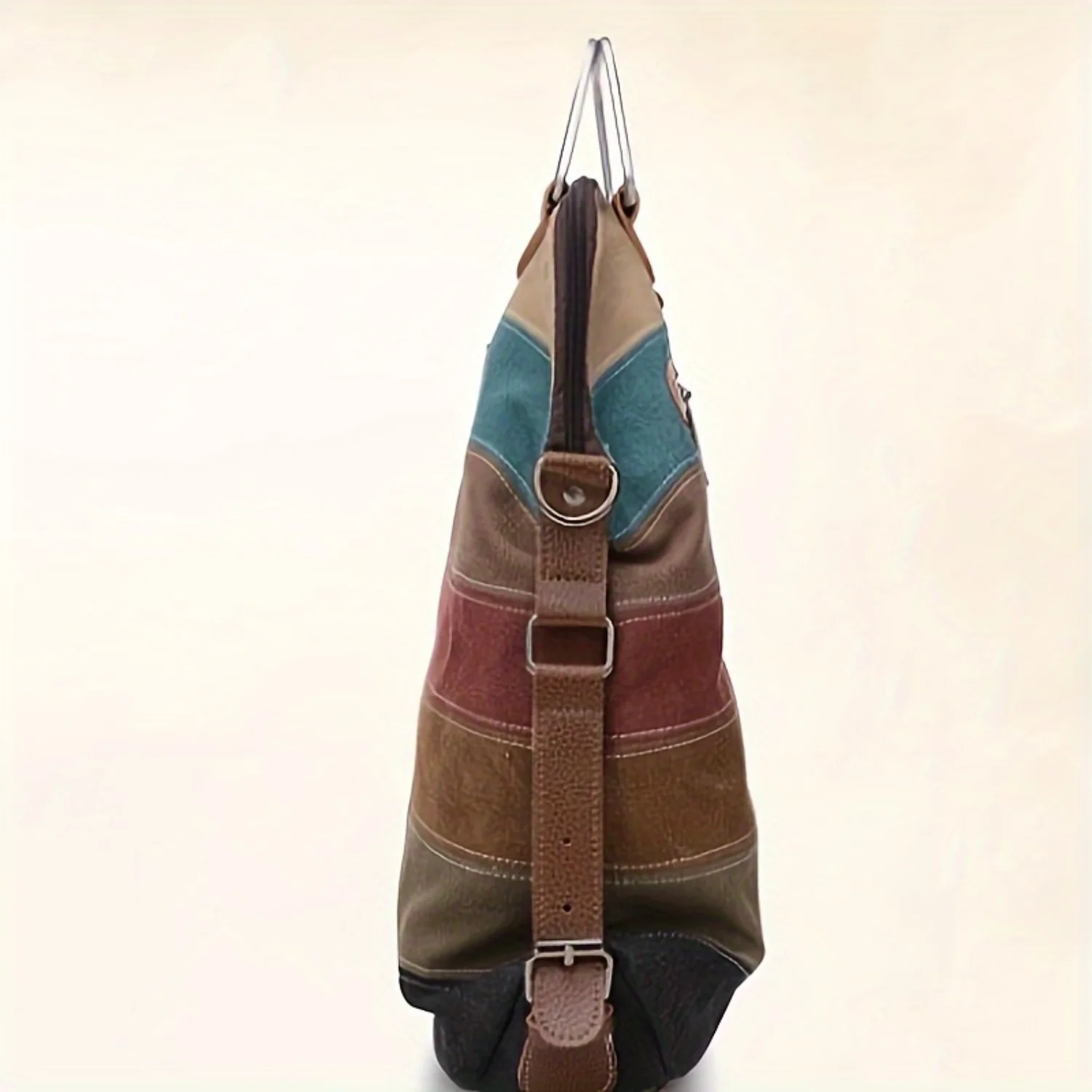 Contrast Color Patchwork Backpack, Large Capacity Canvas Shoulder, Retro  Striped Crossbody Bag