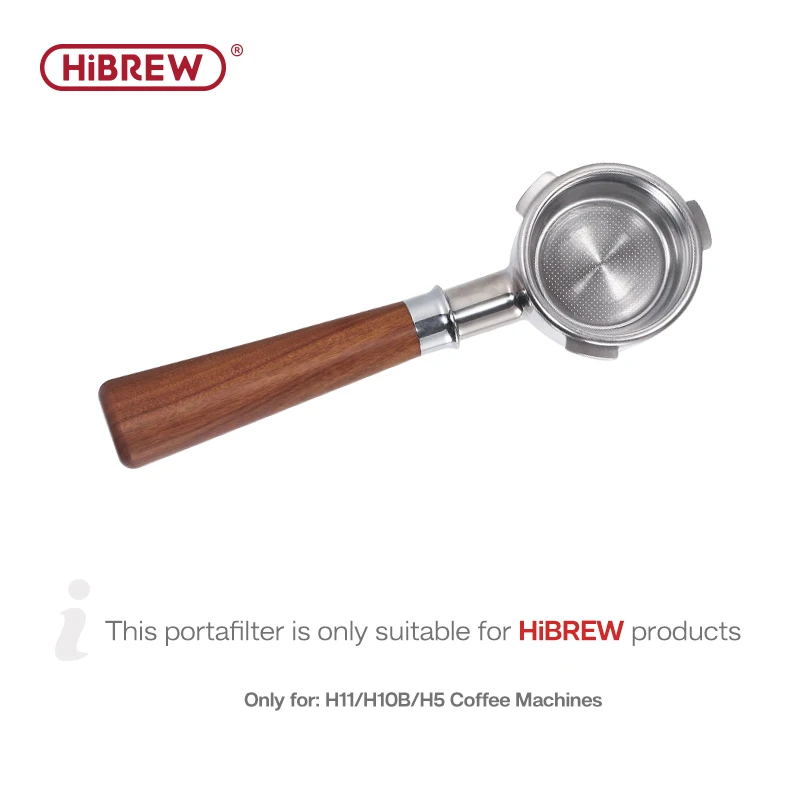 HiBREW 51mm Bottomless Coffee powder handle 304 stainless steel and solid wood