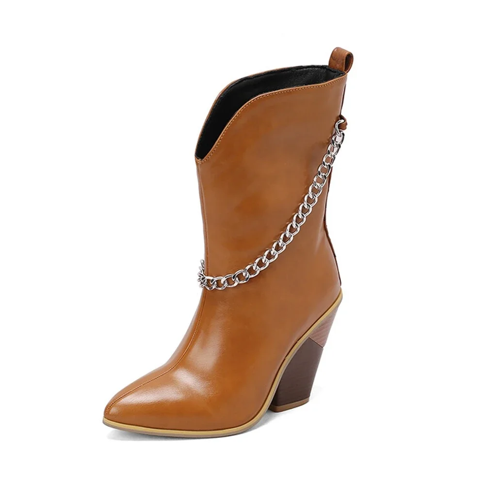 Botas De Mujer Designer Short Boots Women Sexy Fashion Chain High Heels Pointed Punk Boots Big Size 47 48 Goth Shoes 4006