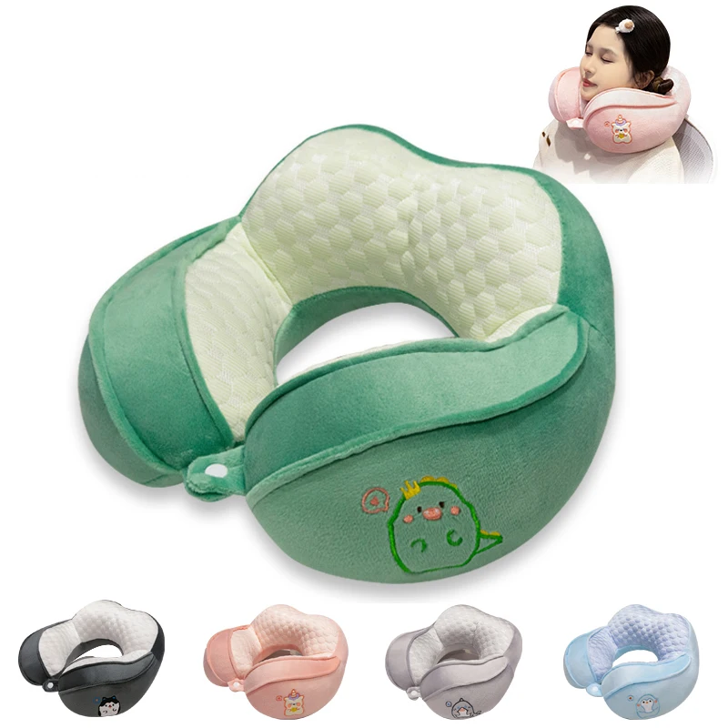 Летняя подушка для шеи, U-образная портативная Подушка, милая Подушка для сна в стиле мультяшных животных для офиса, студентов, путешествий, подушка из полипропилена и хлопка