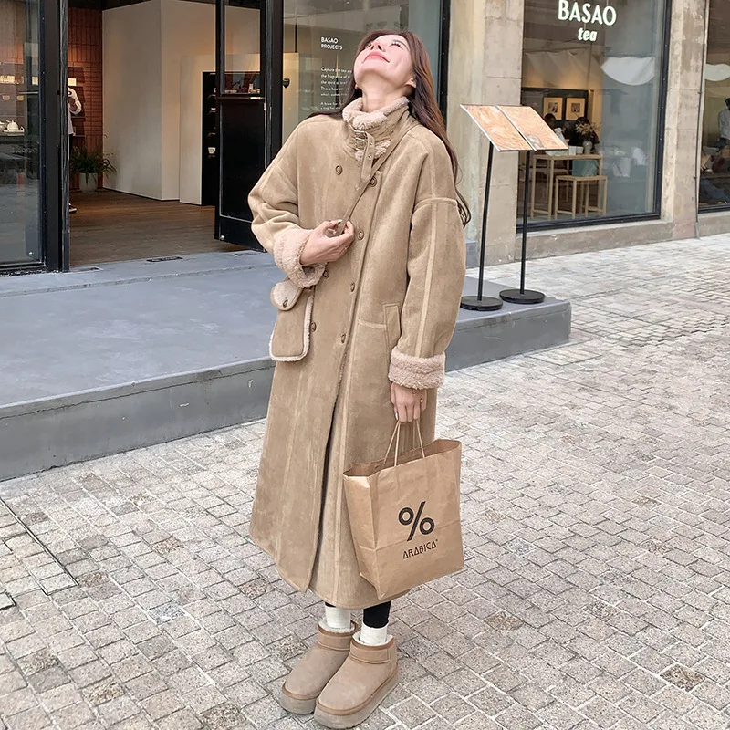 المرأة الجمل الصوف مبطن سميكة الجلود والصوف معطف سترة 2025 شتاء جديد فو الفراء الجلد المدبوغ يندبروف سترة #2