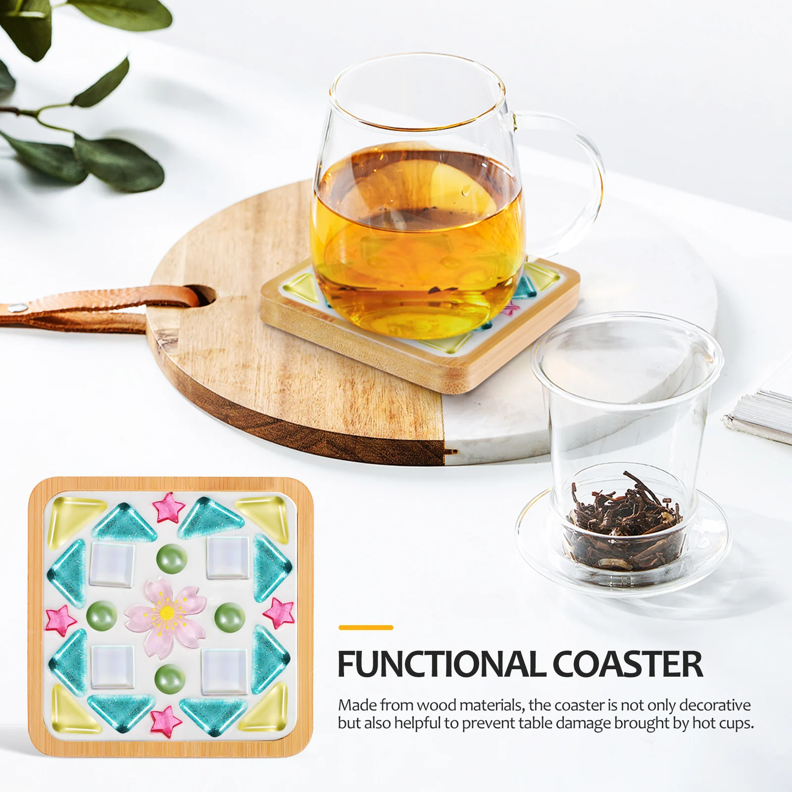 

Mosaic Coasters Craft Kits Wooden DIY Table Drink Mat Set Bright Tiles For Adults Square Coaster Making Supplies