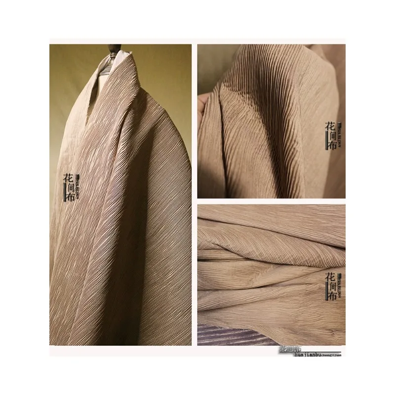 Folded/Corrugated Paper Texture Camel Miyake Lifetime Art Folding Creative Hundred Fold Skirt Fashion Designer Fabric