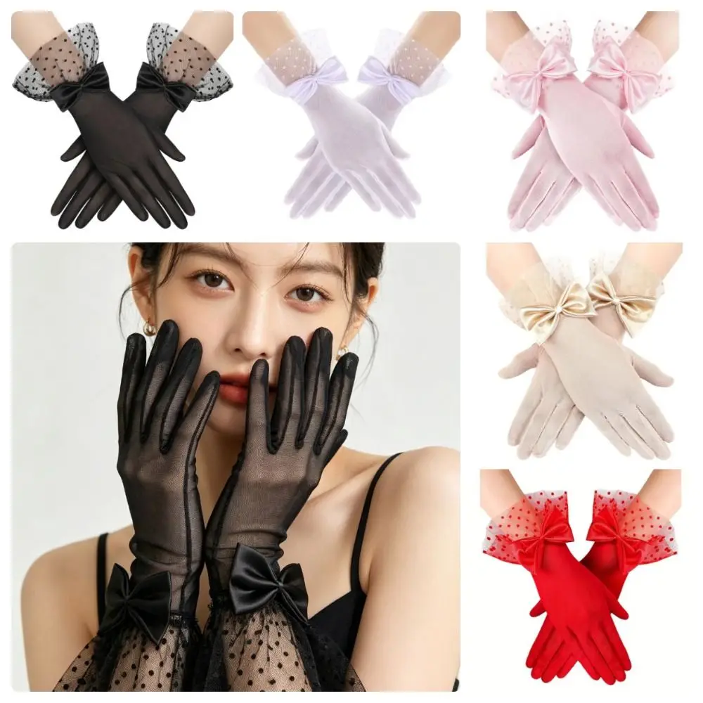 Elegant Bow Lace Gloves Lace Polka Dot Bridal Gloves Dinner Gloves Party