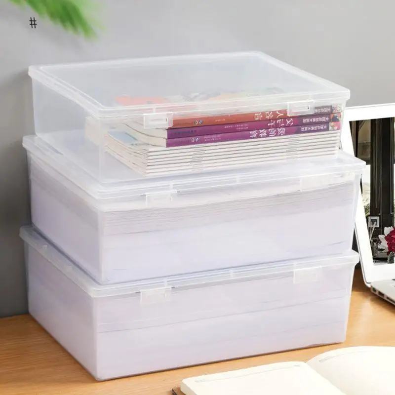 A4 Paper Desktop Storage Case Pencil Storage Box Large Capacity Transparent Stationery Storage Box Document Organizing Box