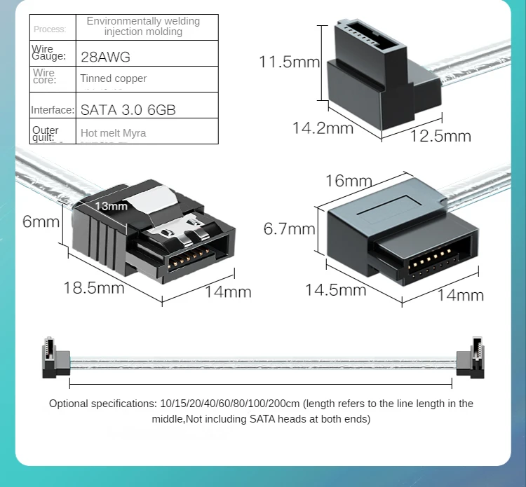 Silver SATA 3.0 Hard Drive Data Cable SATA3 6Gbps Fast Charge Cord DIY Straight Up Down Left Right Angle for HDD Hard Drive Disk